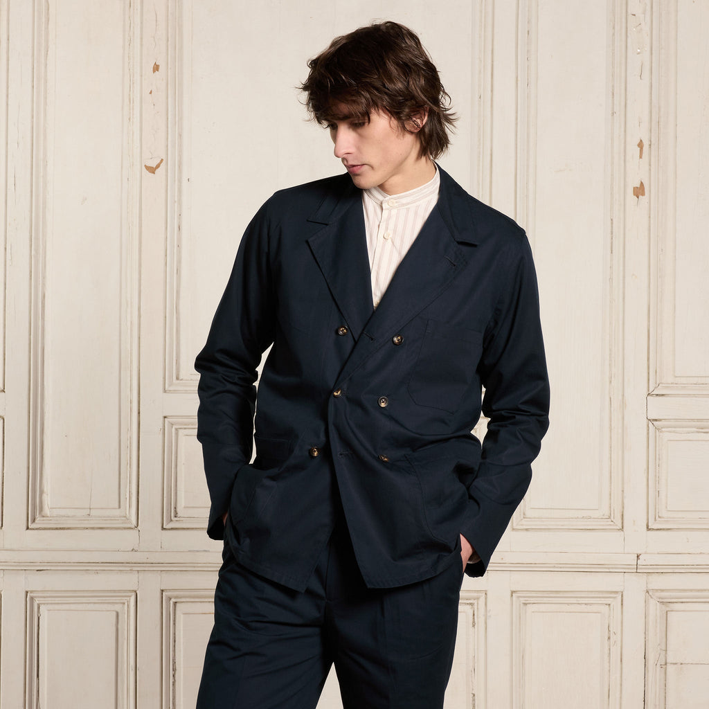 Double-Breasted Cotton Work Jacket Navy