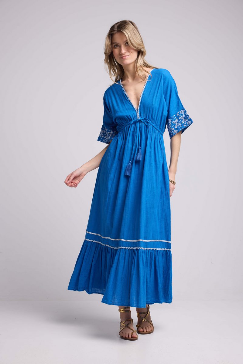 Robe Long Manches Mi-Longues - Bleu