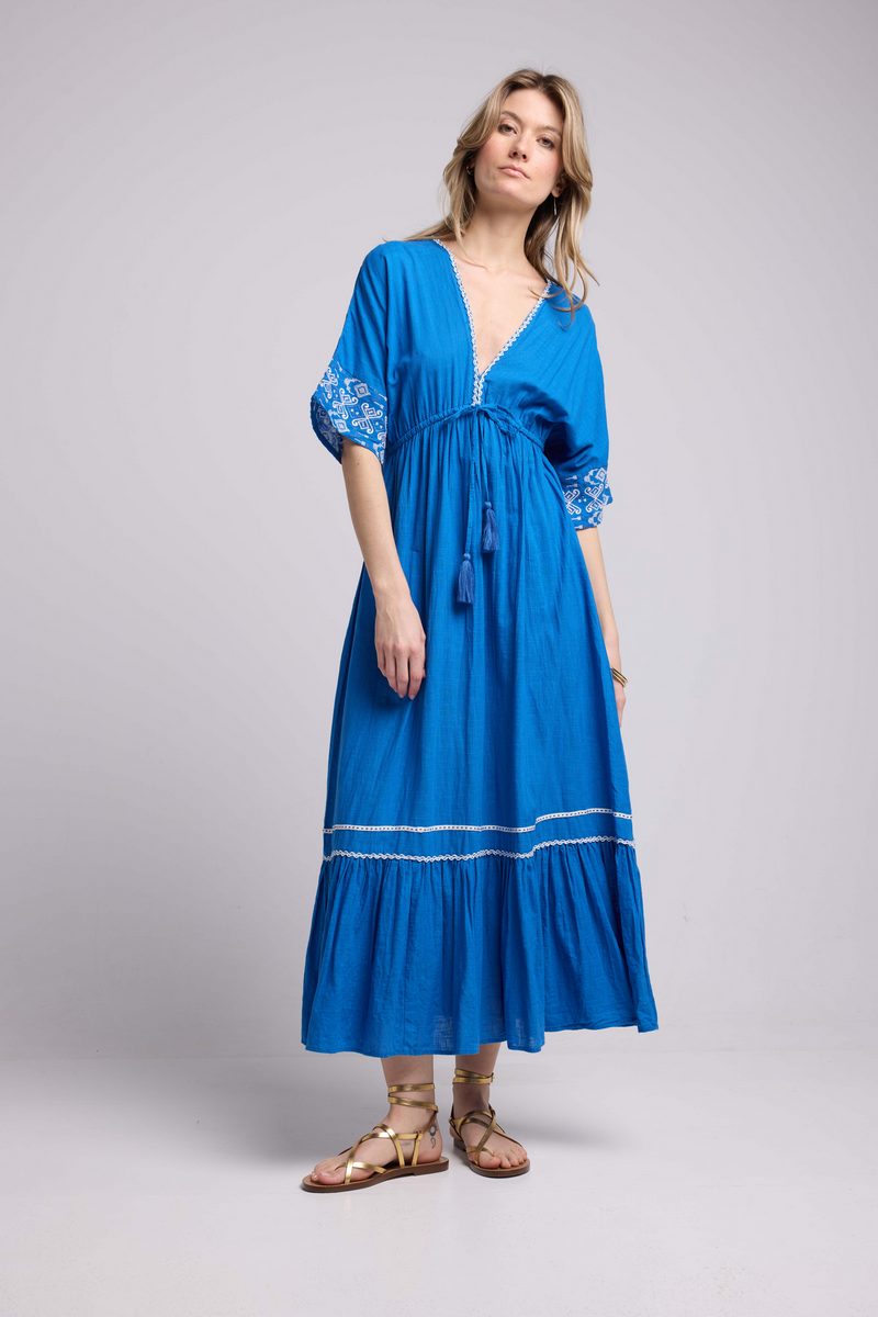 Robe Long Manches Mi-Longues - Bleu