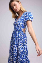 Vestido largo de manga corta - Azul Blanco
