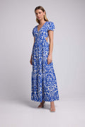 Vestido largo de manga corta - Azul Blanco