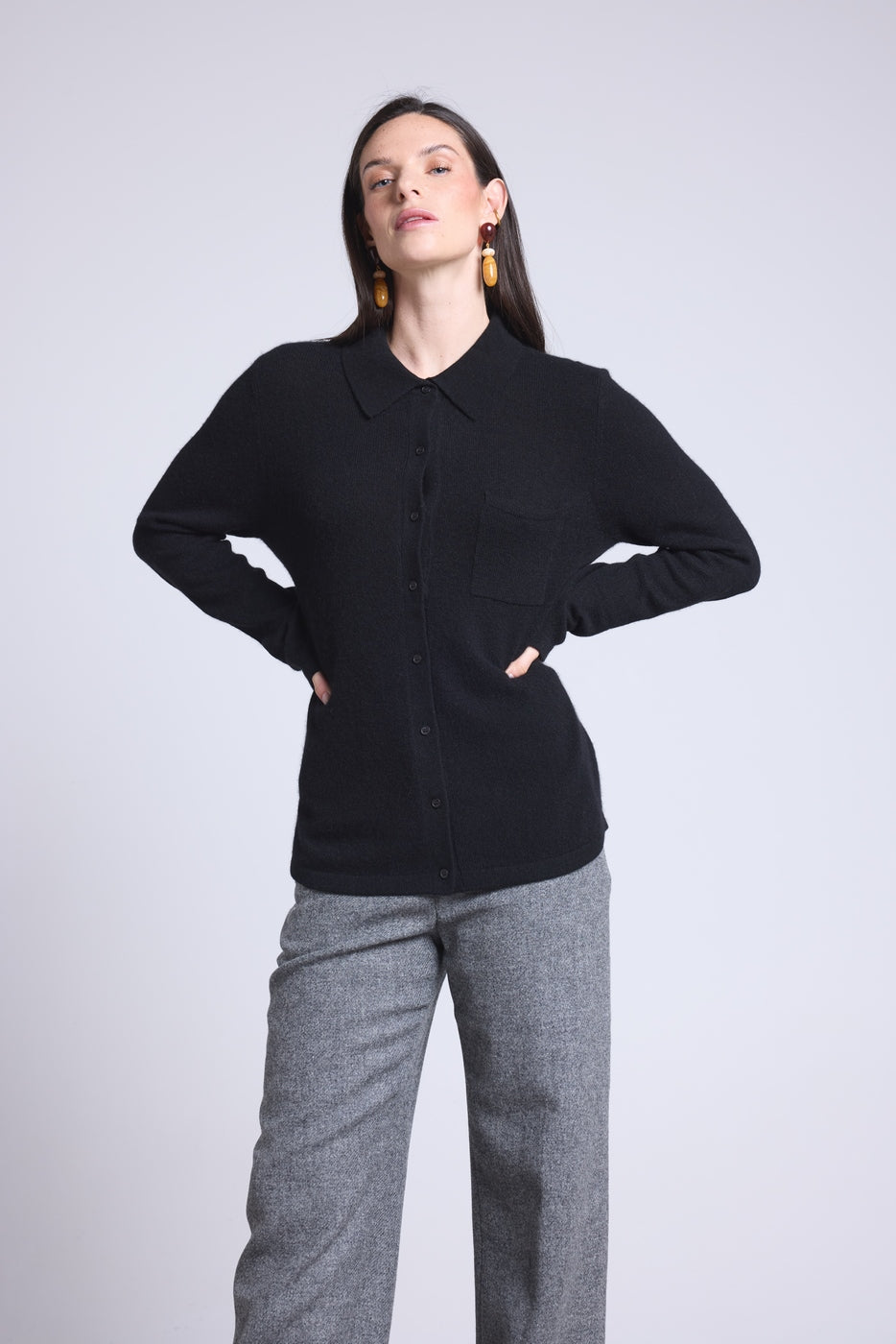 Chemise Boutonnee Femme Vera - Noir - Femme - 100% Cachemire