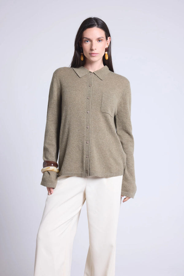 Camicia Abbottonata Donna Vera - Verde Khaki - Donna - 100% Cashmere