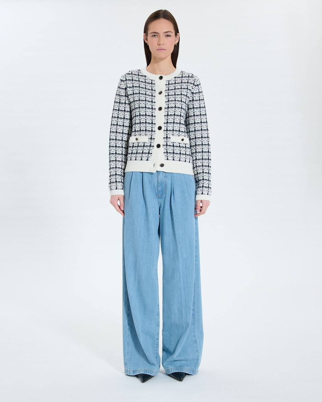 Gilet façon tweed bicolore nocturne écru_4