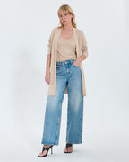 Long openwork sequined champagne cardigan_1