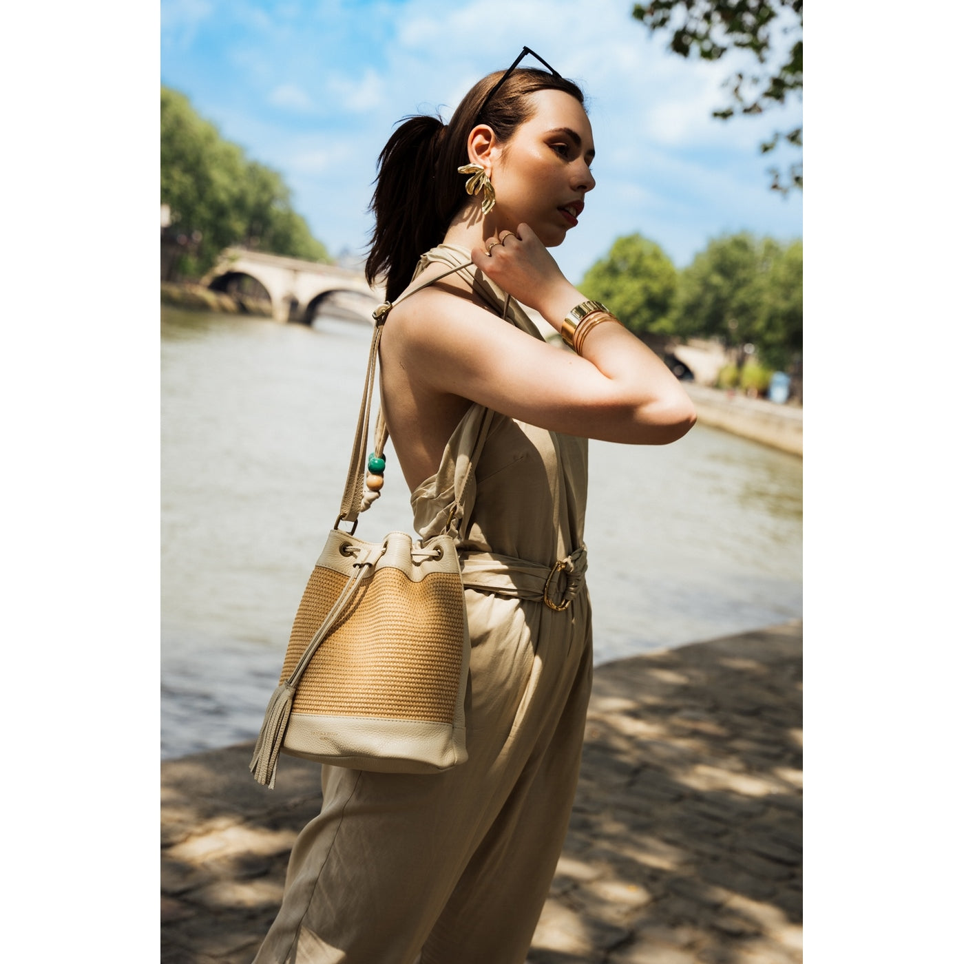 Cerise Raffia Crossbody Bag - Off-White