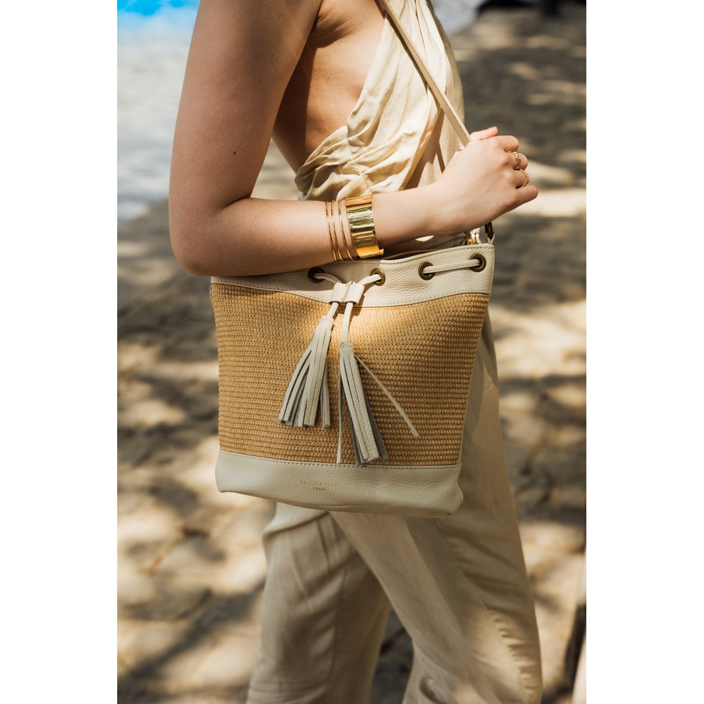 Cerise Raffia Crossbody Bag - Off-White