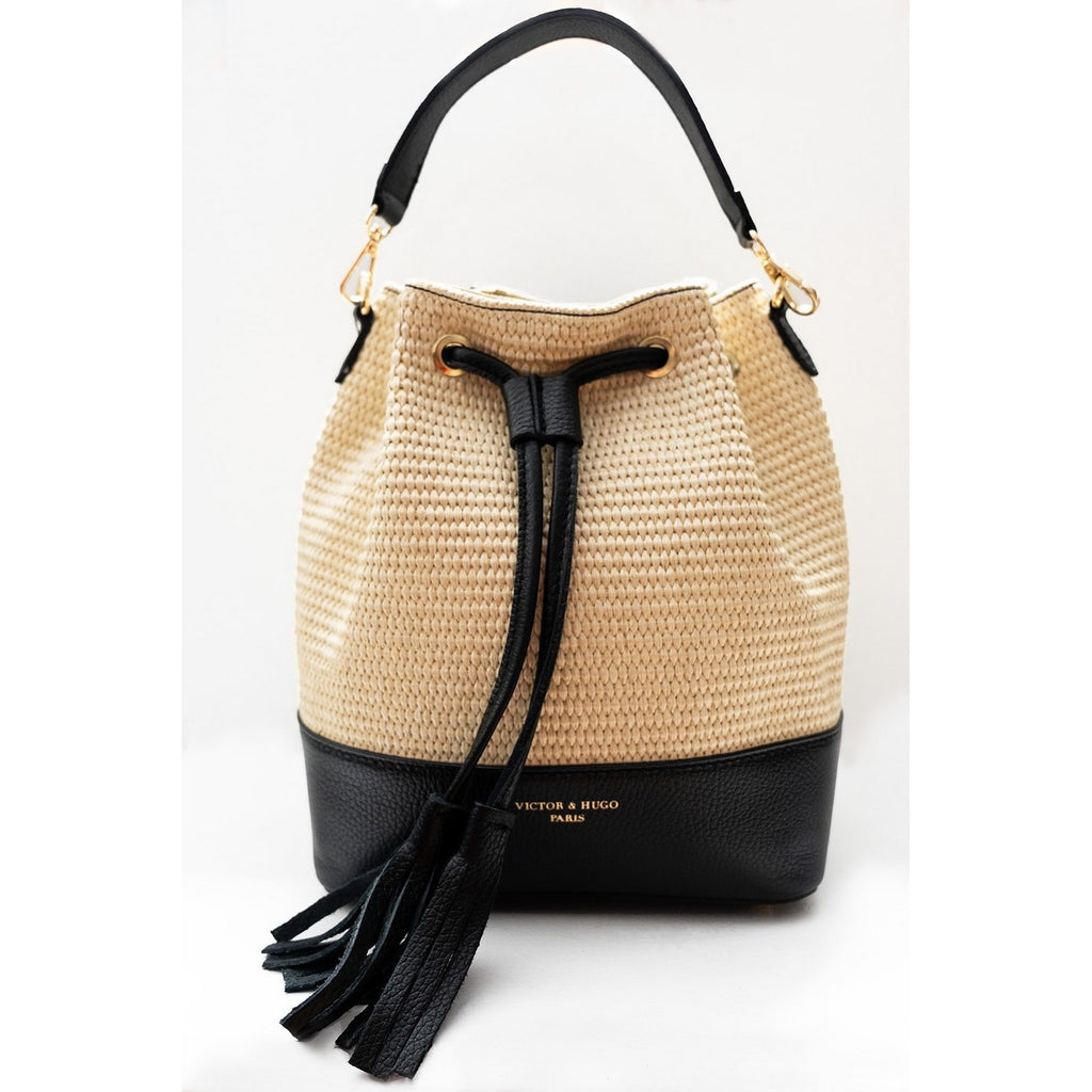 Bolso De Hombro Cerise De Rafia - Negro
