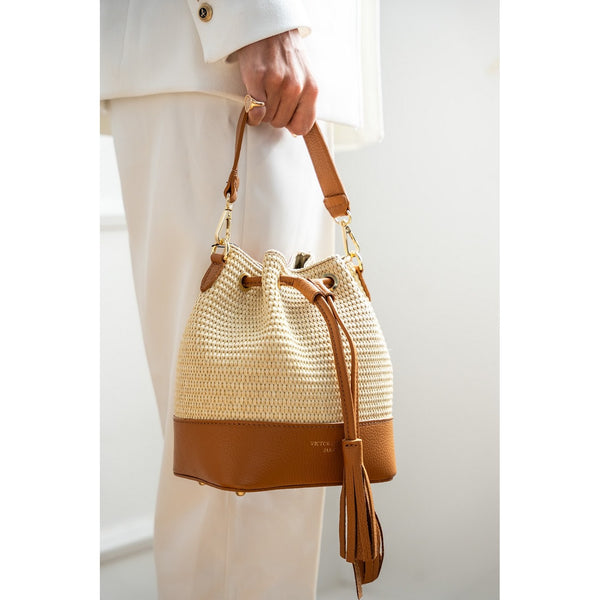 Mini Livy Rafia Shoulder Bag - Camel