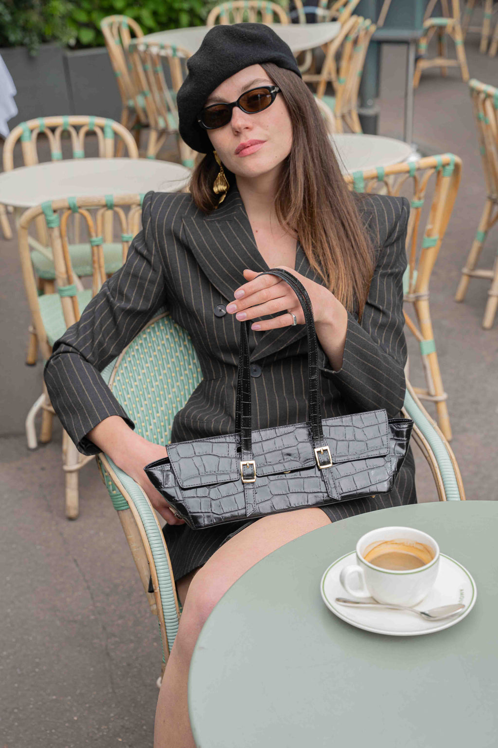 Sac Porte Epaule Briana Croco - Noir