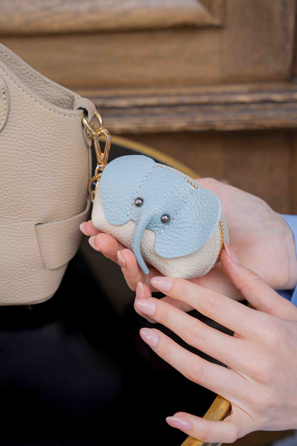 Porte Monnaie Jim - Beige/Bleu Ciel