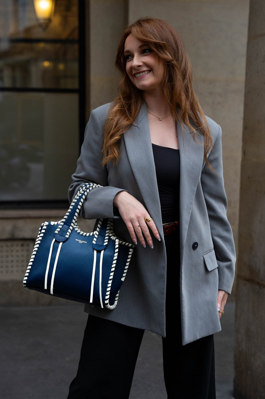 Bolso De Hombro Kamelia - Azul Marino / Blanco Roto