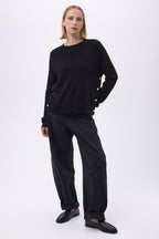 Round-Neck Jumper with Gold Side Buttons Victoire - Black - Women