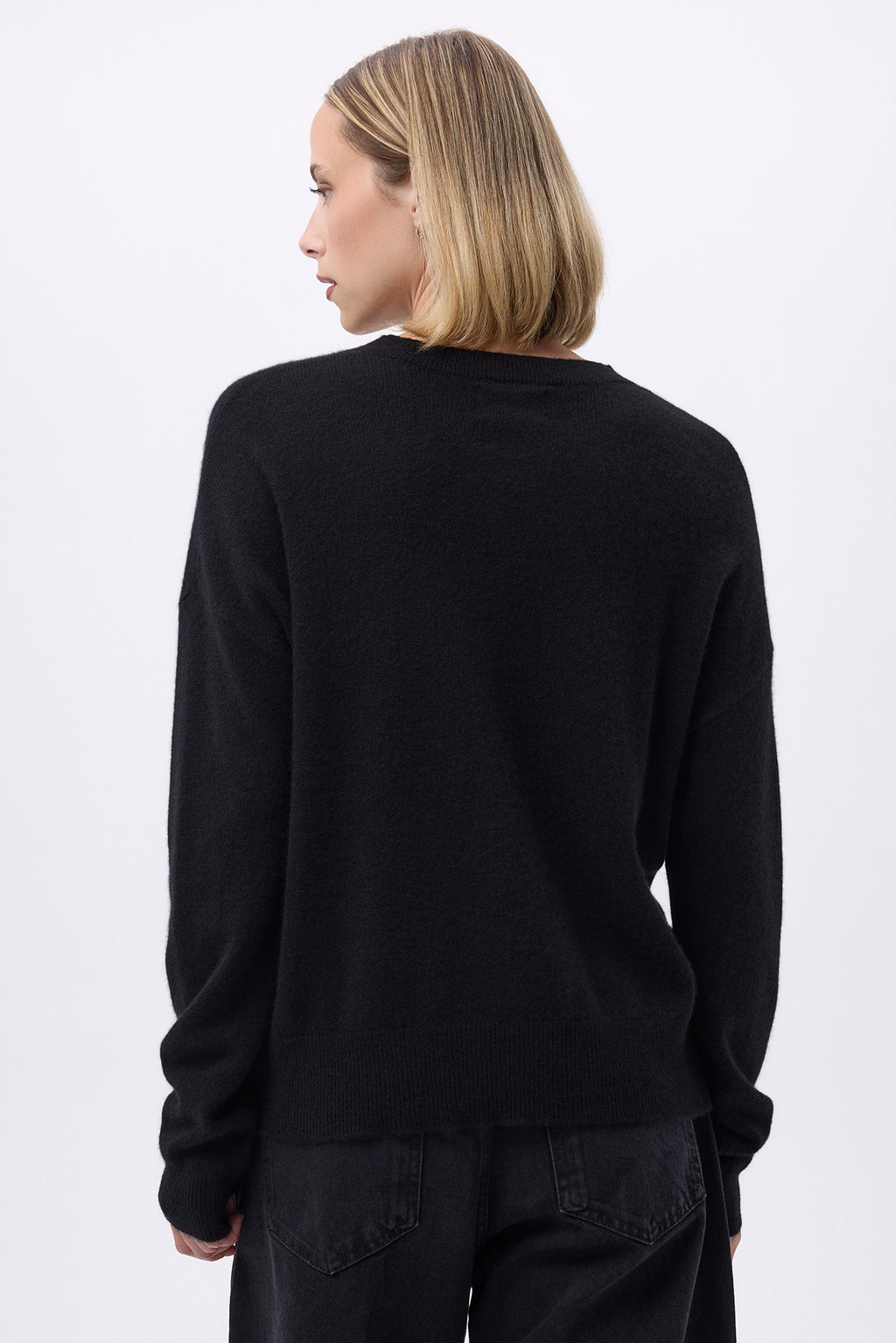 Round-Neck Jumper with Gold Side Buttons Victoire - Black - Women