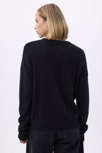 Round-Neck Jumper with Gold Side Buttons Victoire - Black - Women