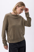 Maglione Girocollo Con Bottoni Laterali Dorati Donna Victoire - Verde Cachi - Donna