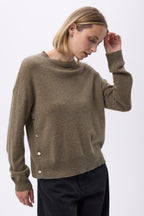 Maglione Girocollo Con Bottoni Laterali Dorati Donna Victoire - Verde Cachi - Donna