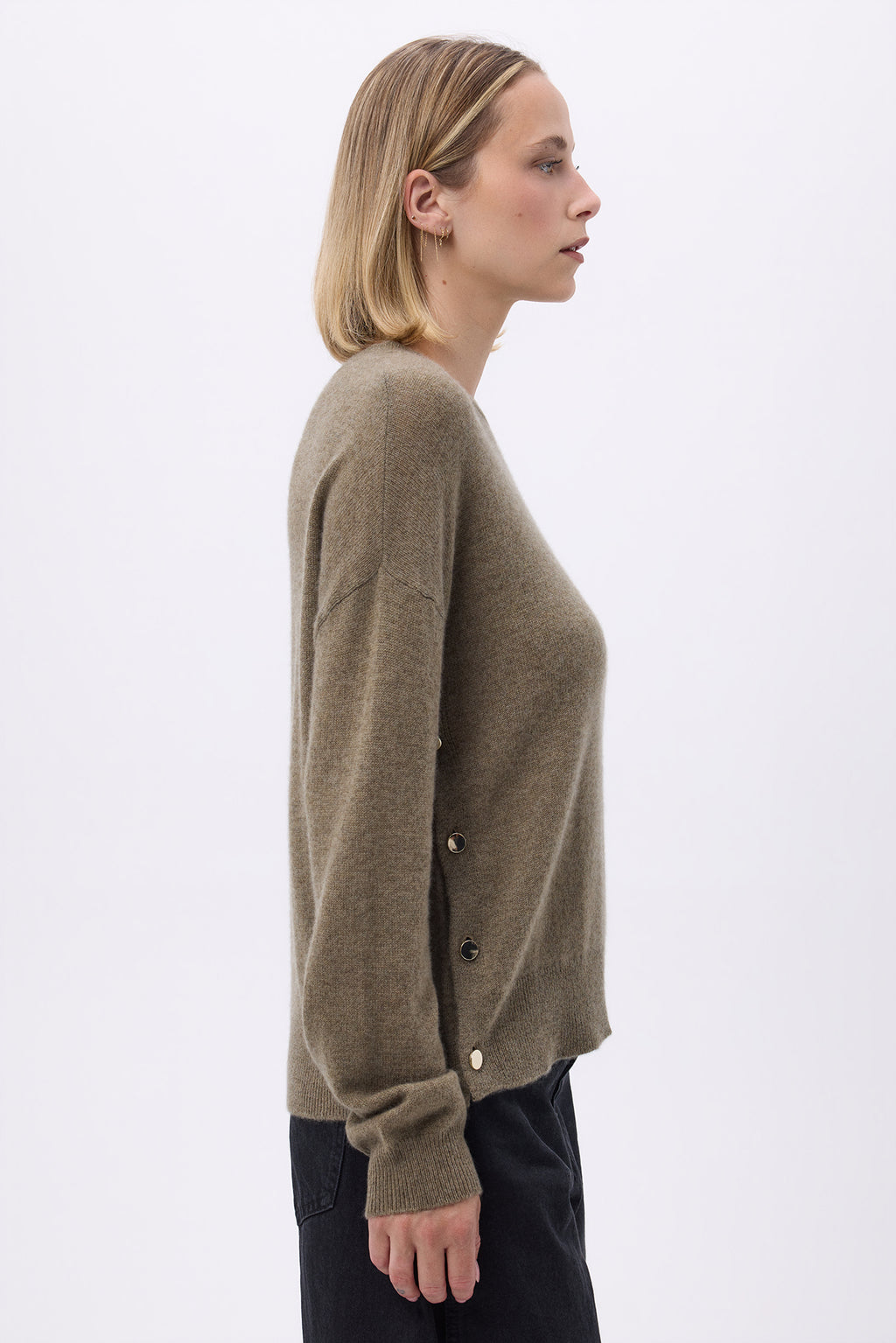 Maglione Girocollo Con Bottoni Laterali Dorati Donna Victoire - Verde Cachi - Donna