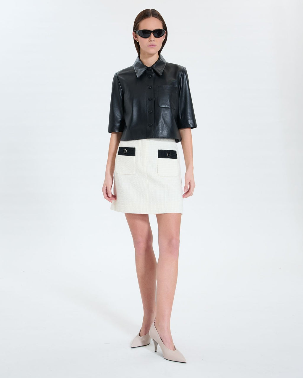 Ecru tweed trapeze skirt_1