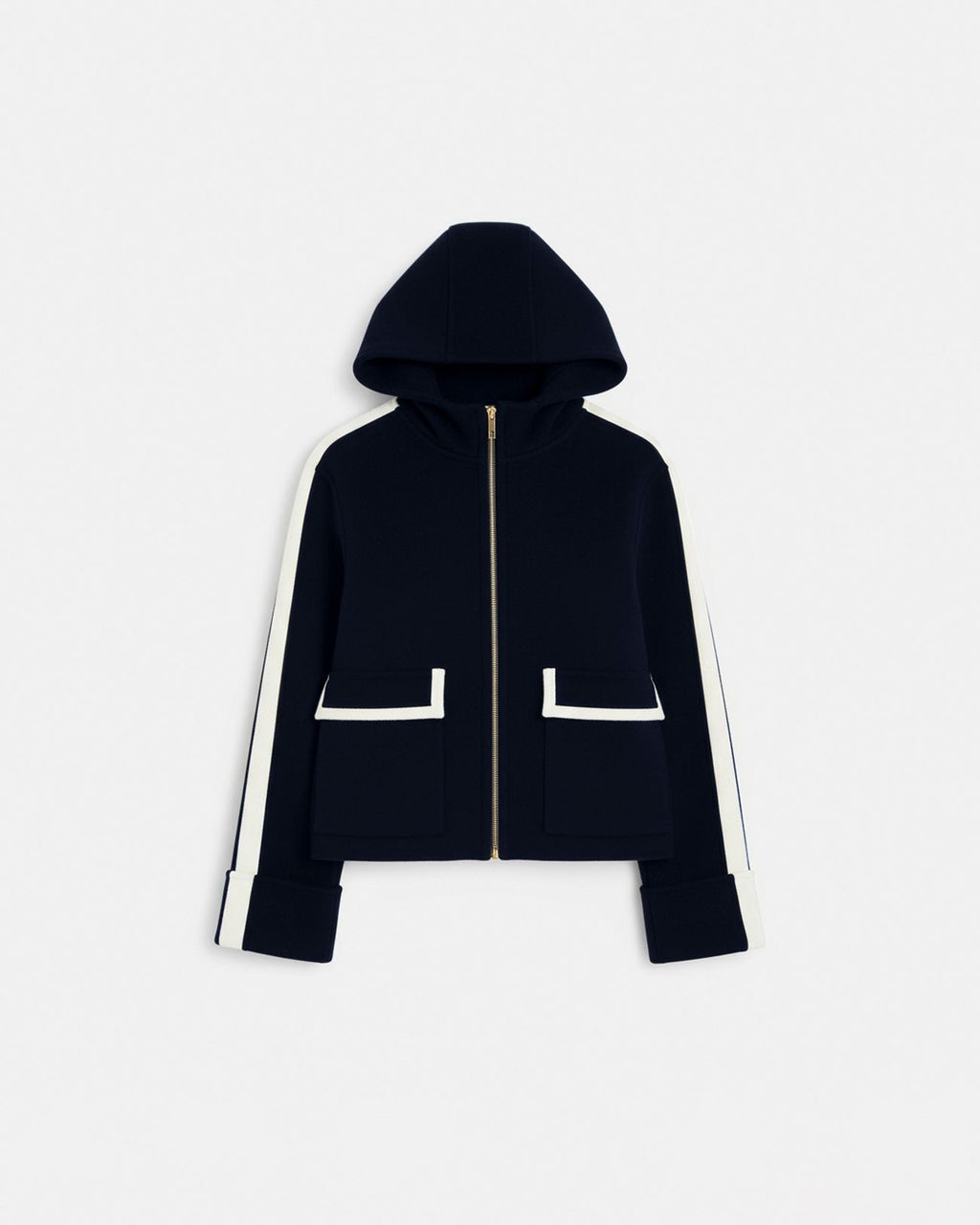 Nocturnal two-tone wool coat with leather outline_5