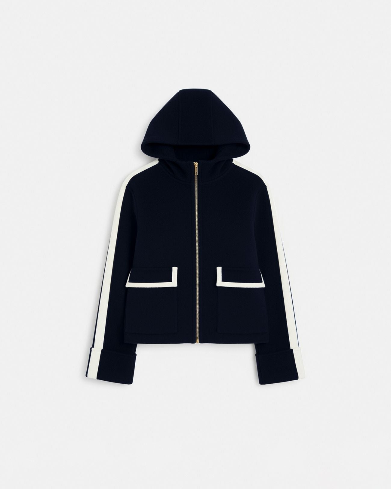 Nocturnal two-tone wool coat with leather outline_5