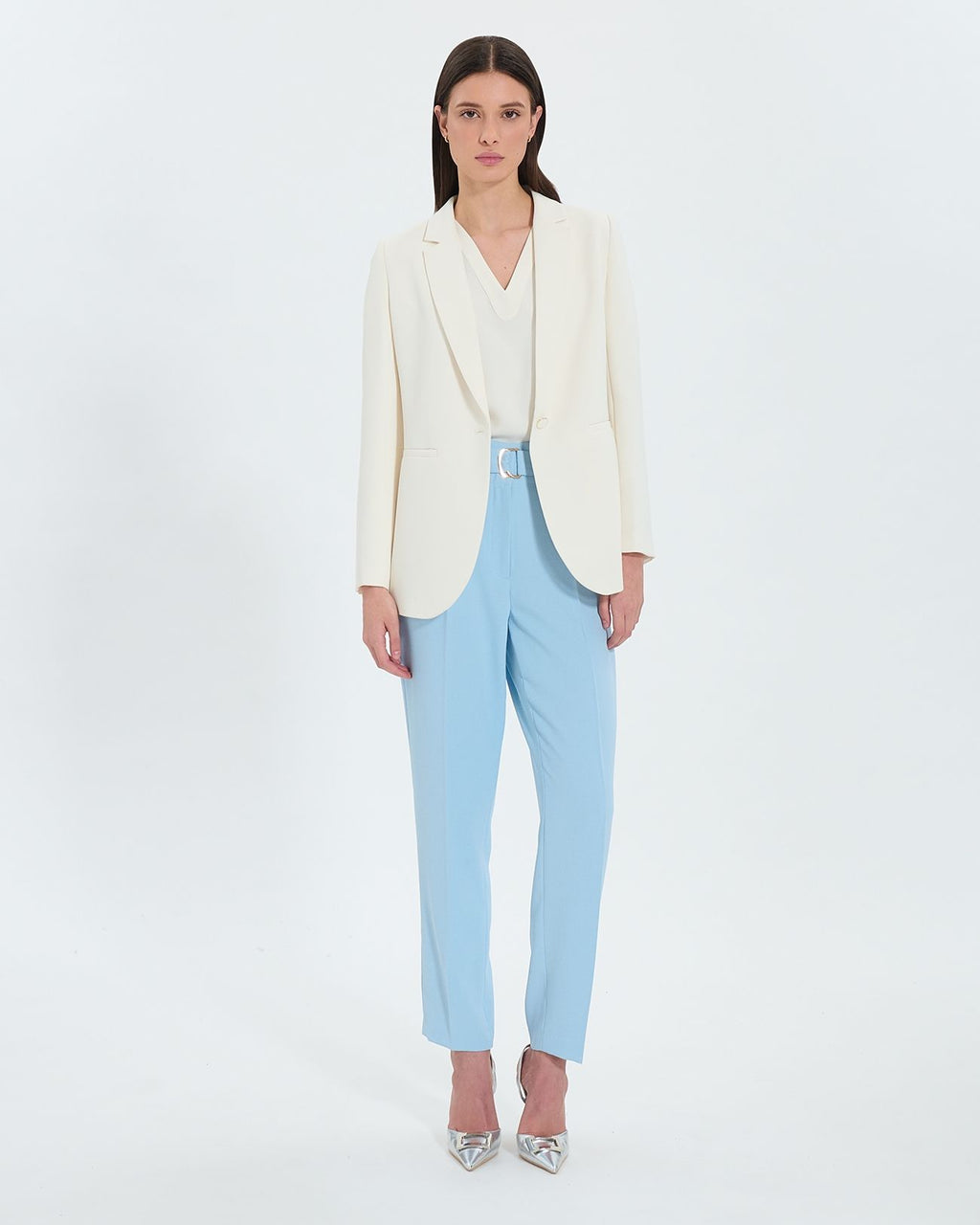 Blue crepe cigarette pants 1