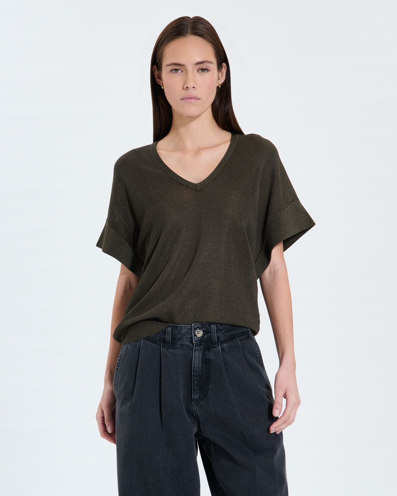 Thin khaki sequined sweater_1