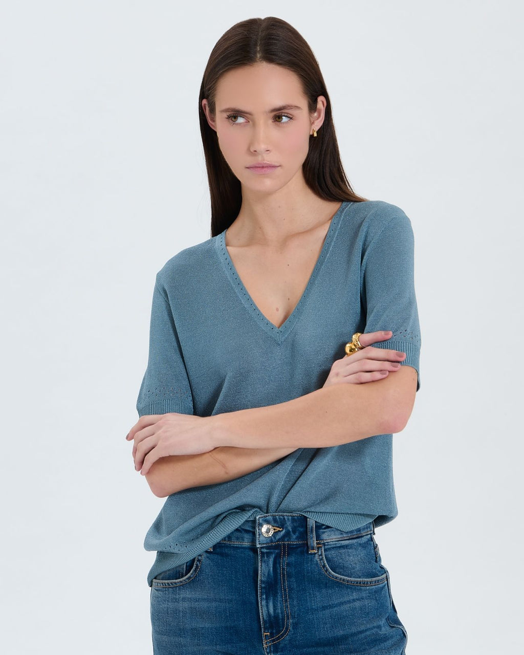Pull col V bleu_1