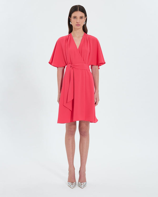 Robe portefeuille en crêpe corail_1