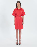 Vestido camisero raso coral_1