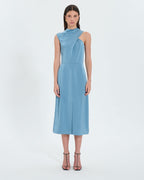 Blue satin asymmetrical dress_1
