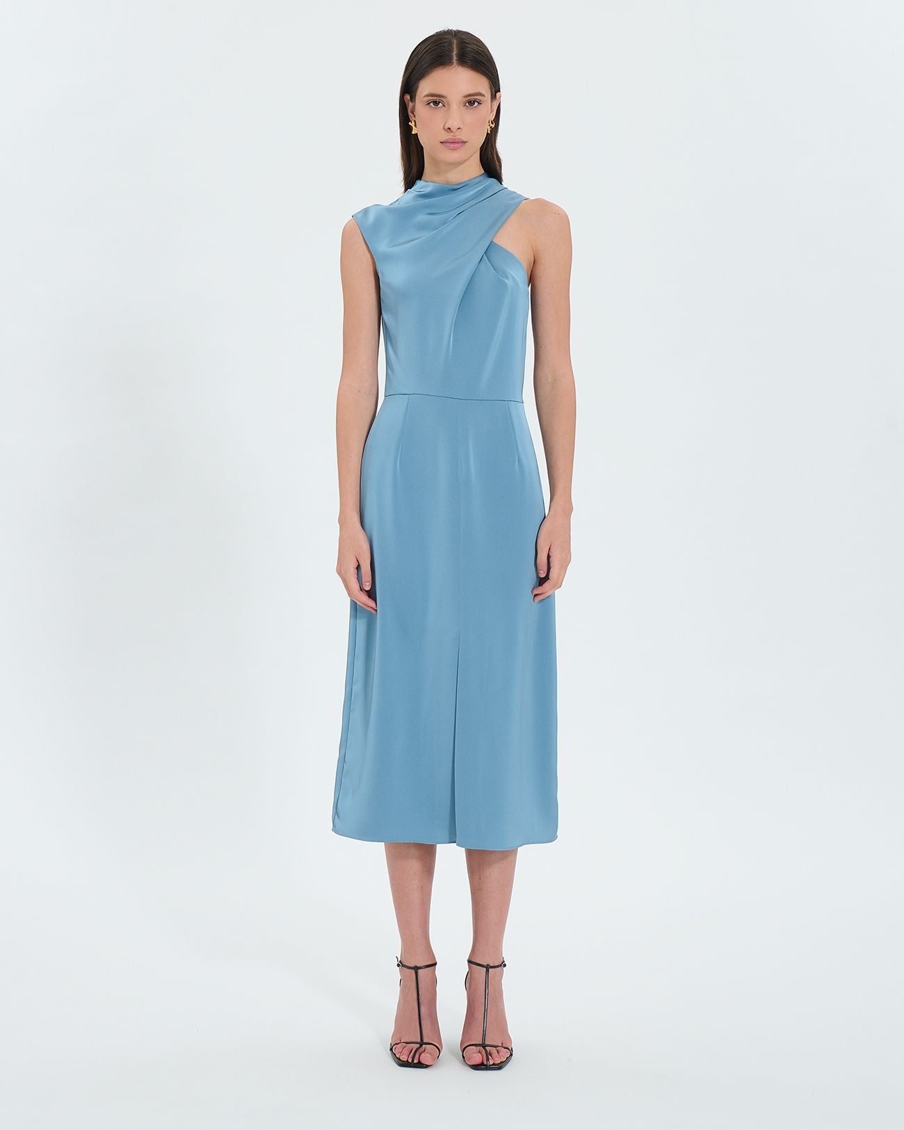 Blue satin asymmetrical dress_1