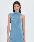 Blue satin asymmetrical dress_2