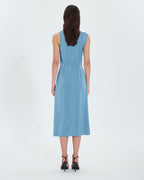 Blue satin asymmetrical dress_3