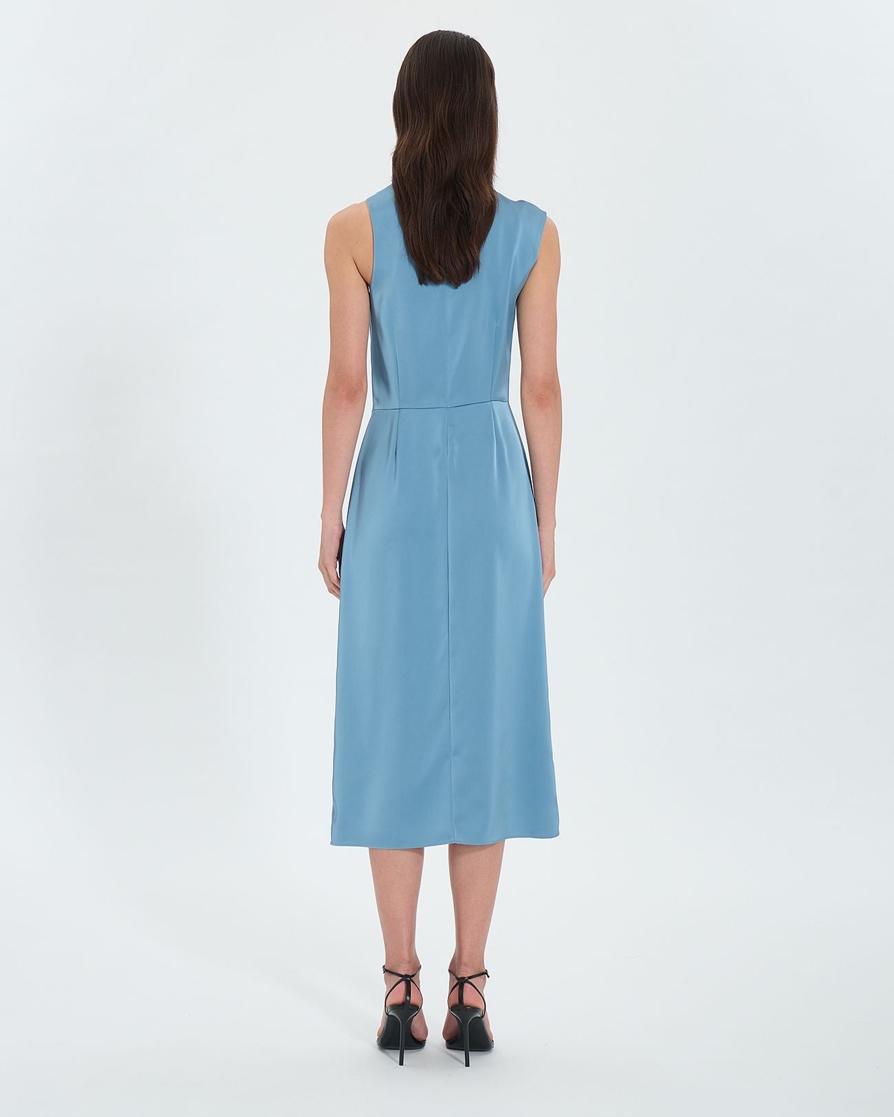 Blue satin asymmetrical dress_3
