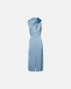 Blue satin asymmetrical dress_4