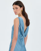 Robe satinée à dos bénitier bleu hortensia_1