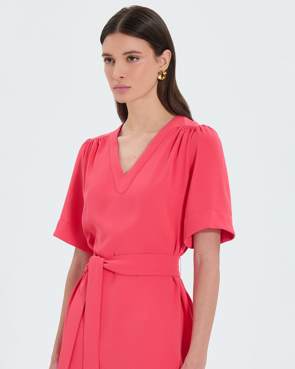 Coral fitted straight dress_2
