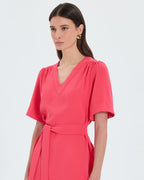 Coral fitted straight dress_2