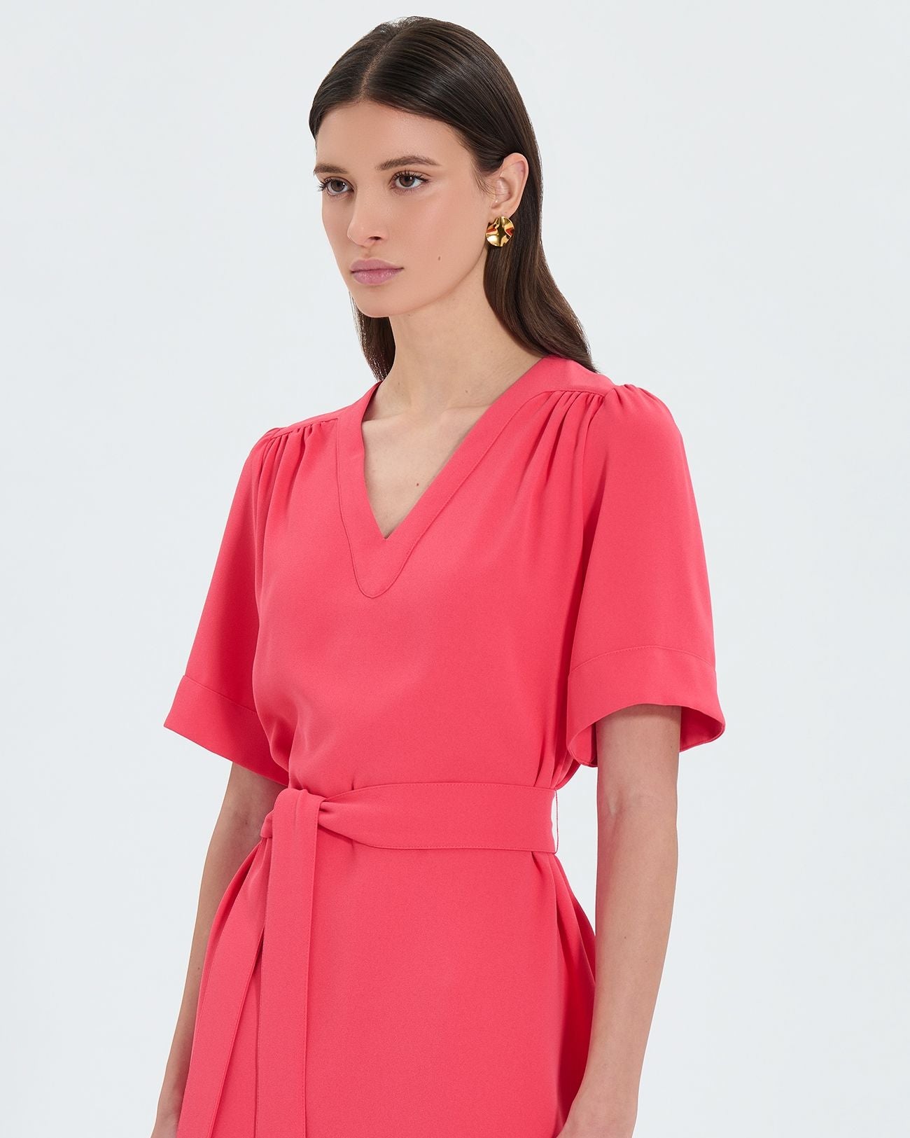 Coral fitted straight dress_2