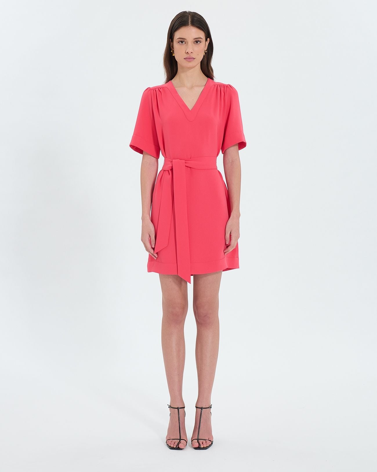 Coral fitted straight dress_4