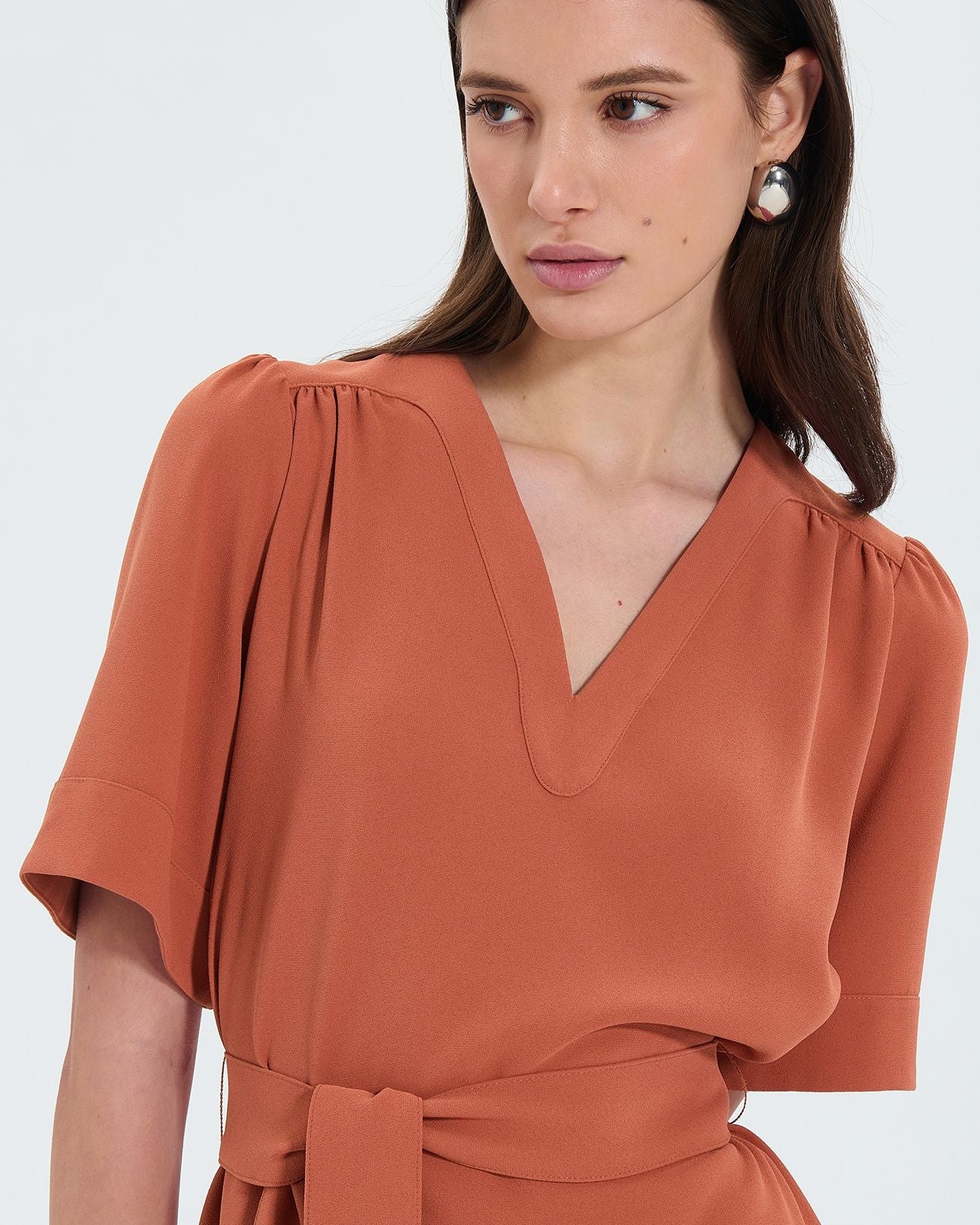 Robe droite en crêpe brique_2