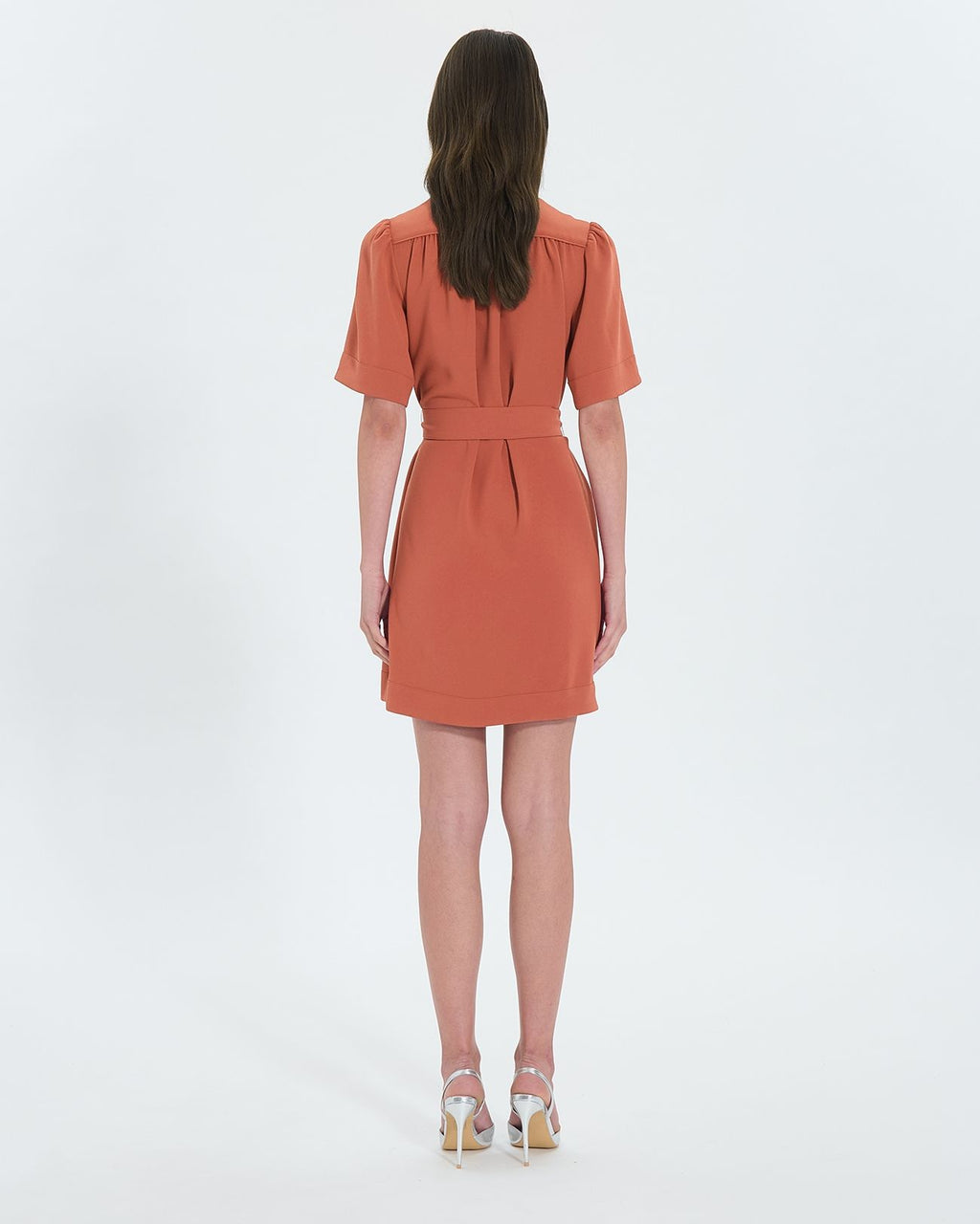 Robe droite en crêpe brique_3