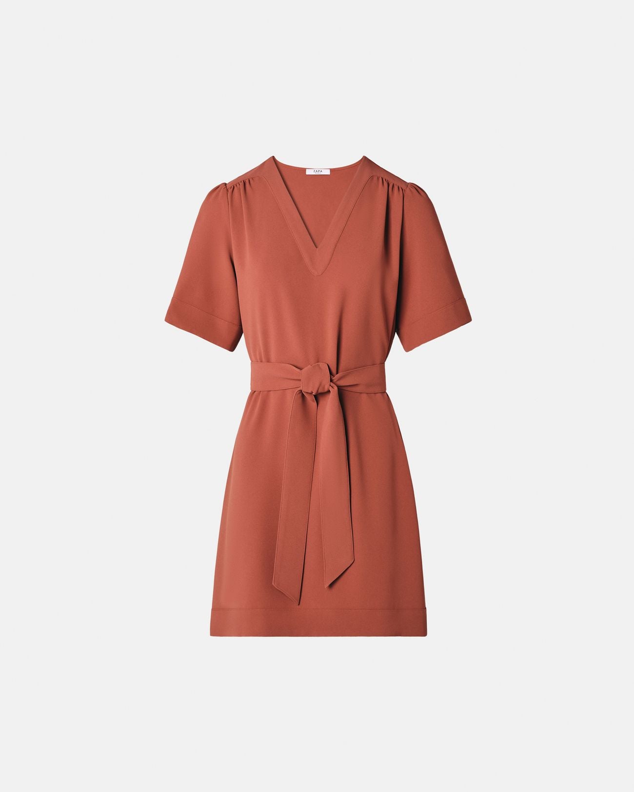 Robe droite en crêpe brique_4