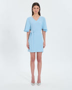 Robe courte en crêpe bleu ciel_1