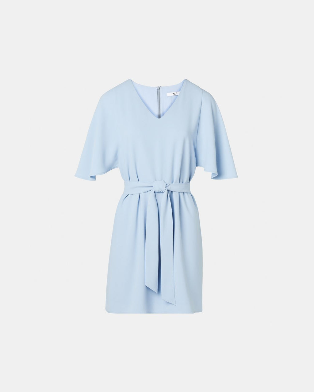 Robe courte en crêpe bleu ciel_4