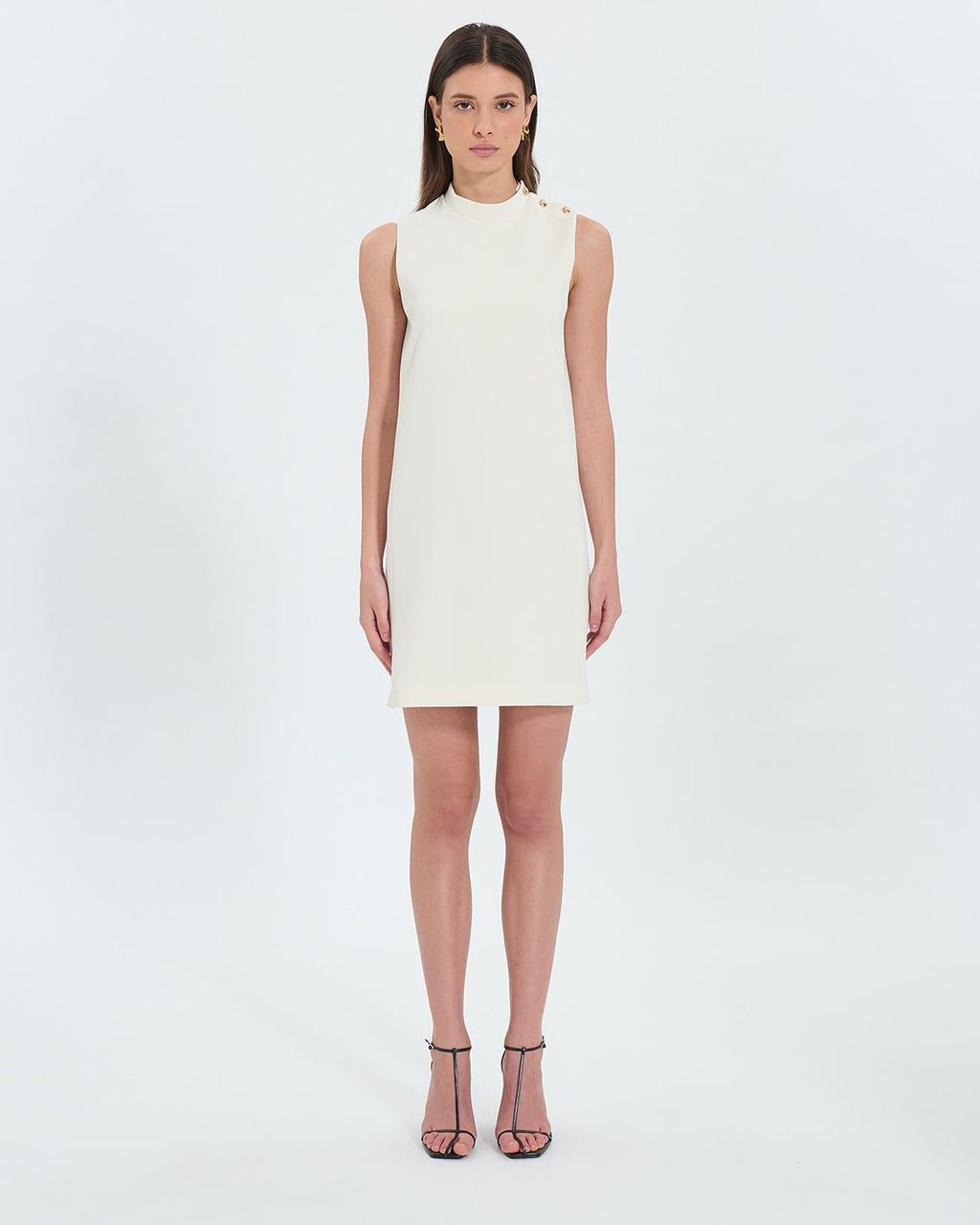 Vestido recto en crepe crudo_1