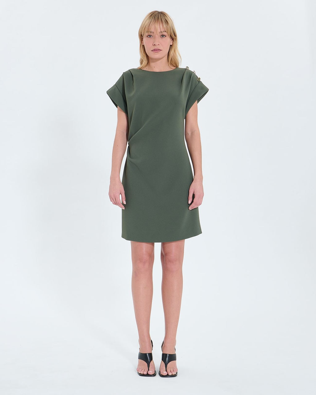 Vestido corto crepe caqui_1