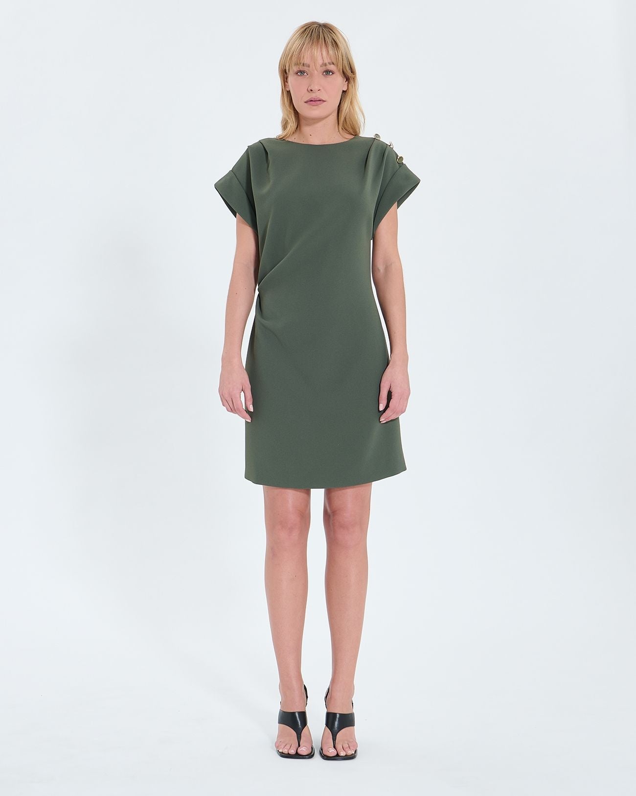 Vestido corto crepe caqui_1