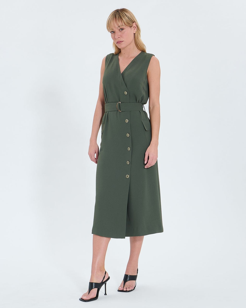 Robe longue en crêpe kaki_1